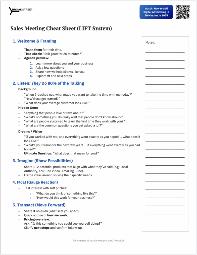 Kenny's Sales Meeting Cheat Sheet - with Top 10 Questions to Ask